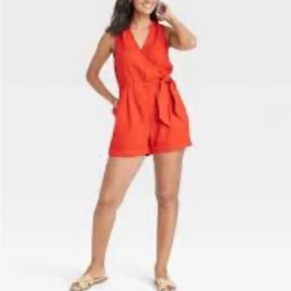 AKIRA Red Sleeveless Jumpsuit with Wrap Front - Picture 1 of 15